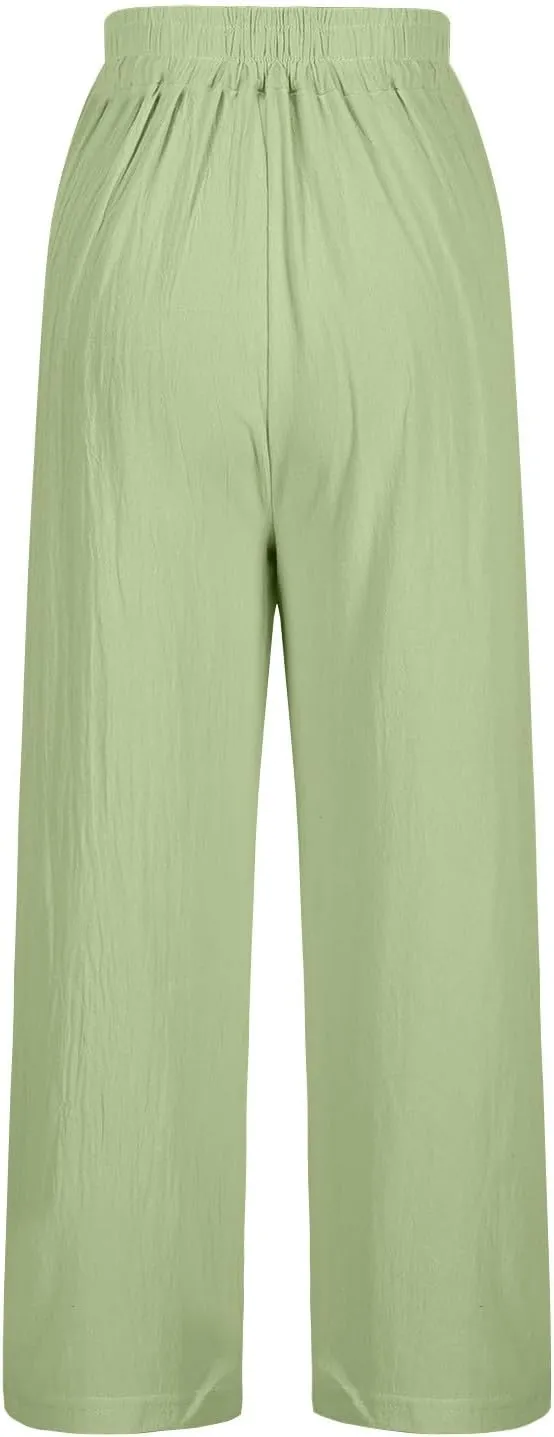 Trendy Pants for Women,Wwomens Casual Summer 2025 Drawstring Elastic High Waist Pant Comfy Side Pleated Trouser