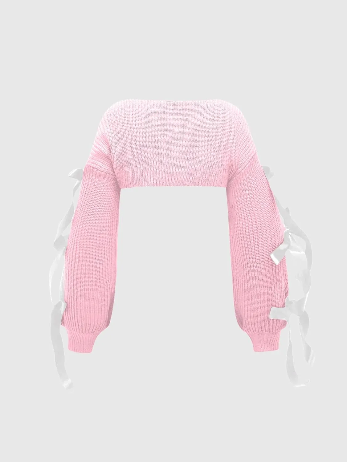 Verdusa Women's Bow Tie Bolero Shrug Crochet Cardigan Knit Cropped Ballet Shoulder Shrug Long Sleeve Sweater