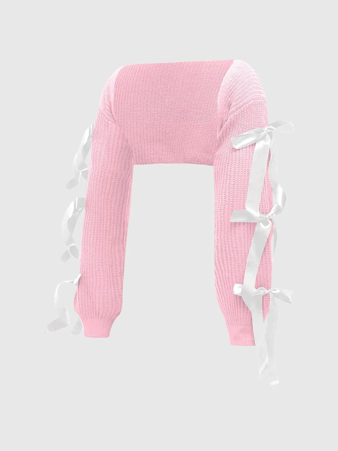 Verdusa Women's Bow Tie Bolero Shrug Crochet Cardigan Knit Cropped Ballet Shoulder Shrug Long Sleeve Sweater