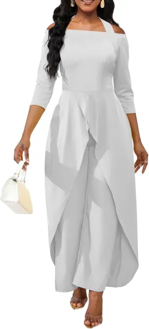 VisiChenup Jumpsuits for Women Dressy Sexy Casual Solid Color Overlay Long Pants Cocktail Clubwear Rompers