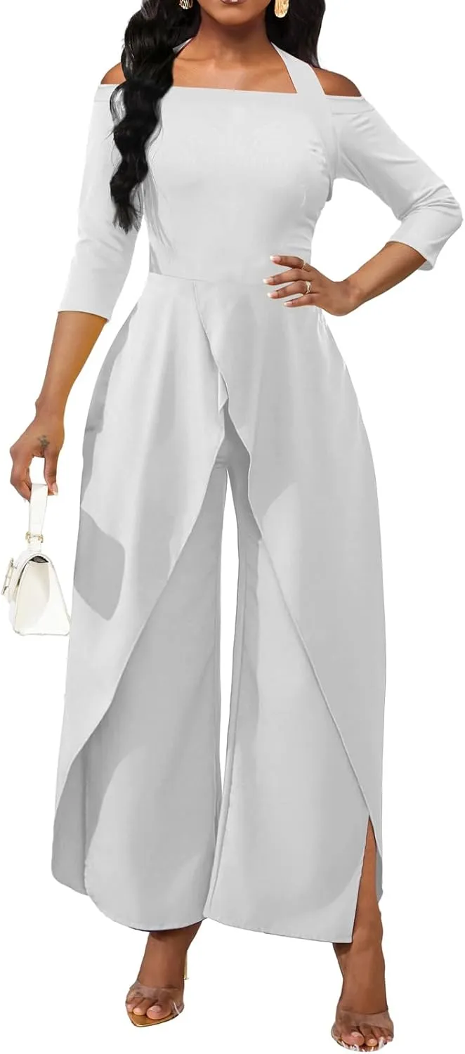 VisiChenup Jumpsuits for Women Dressy Sexy Casual Solid Color Overlay Long Pants Cocktail Clubwear Rompers