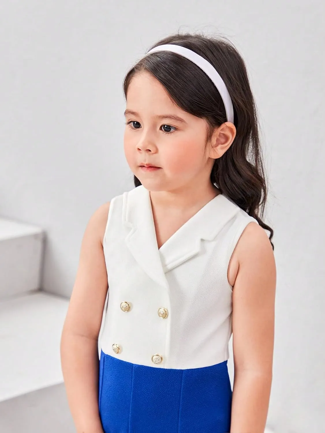 WDIRARA Girl's Color Block Lapel Neck Sleeveless Flare Leg Split Hem Elegant Jumpsuit