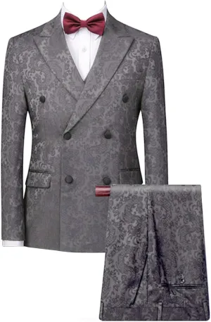Wemaliyzd Men's 2 Piece Wedding Suit Double Breasted Paisley Pattern Blazer Pants