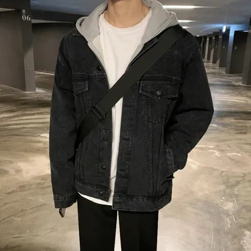 Wiaofellas  - Men Spring Autumn New Long Sleeve Denim Jacket Men Solid Color Lapel Casual Coats Male Single Breasted Jeans Outwear C82