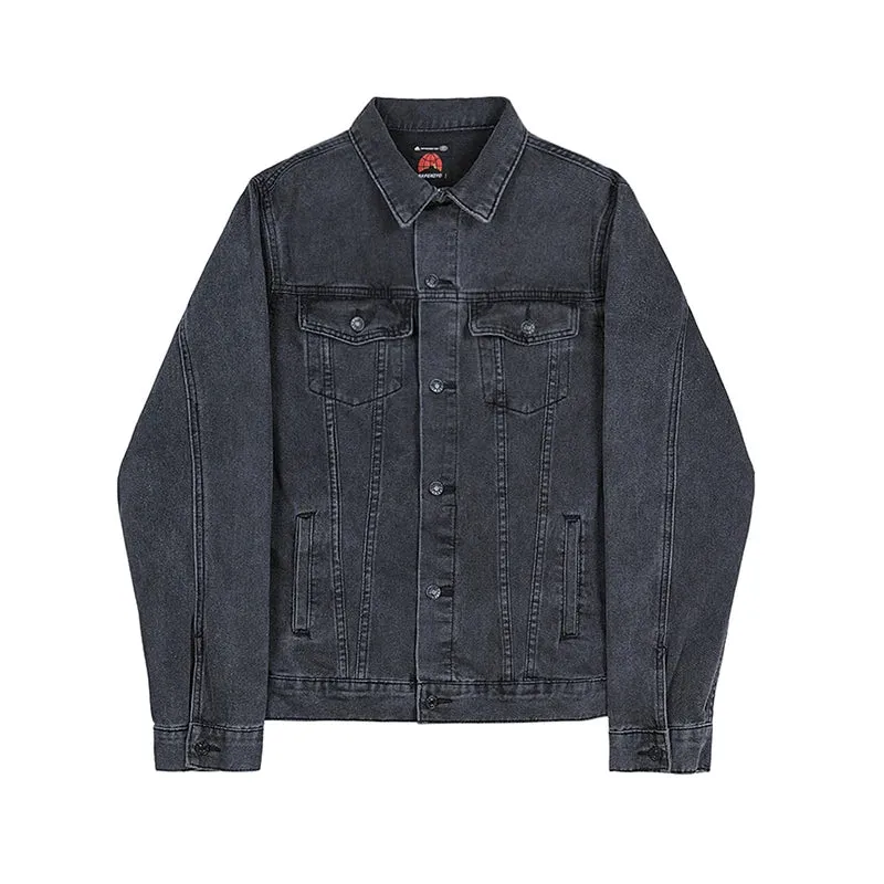 Wiaofellas  - Men Spring Autumn New Long Sleeve Denim Jacket Men Solid Color Lapel Casual Coats Male Single Breasted Jeans Outwear C82