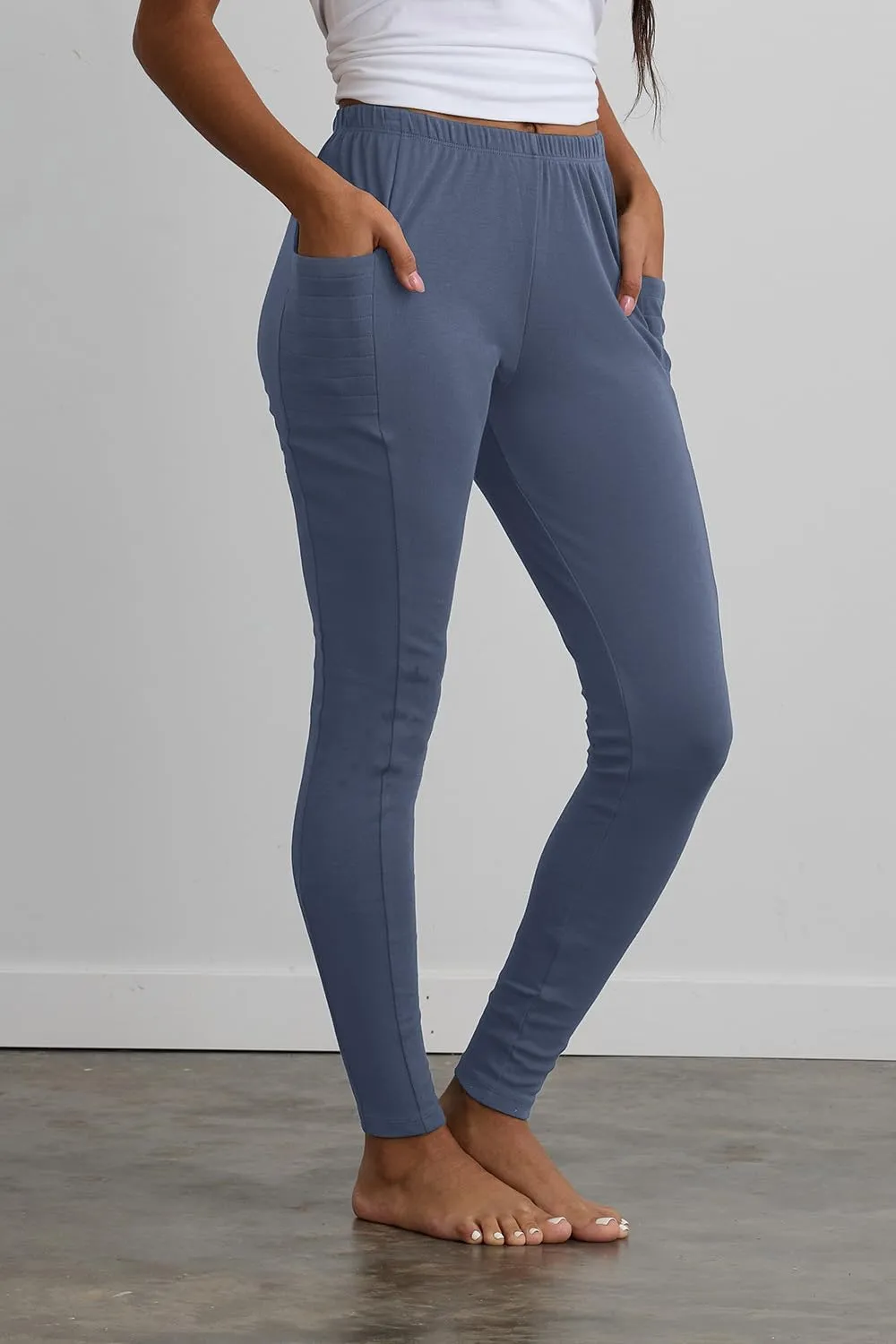 Women's 100% Organic Pima Cotton Leggings Pants with Pocket - 30" Inseam