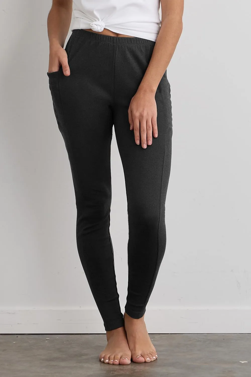 Women's 100% Organic Pima Cotton Leggings Pants with Pocket - 30" Inseam