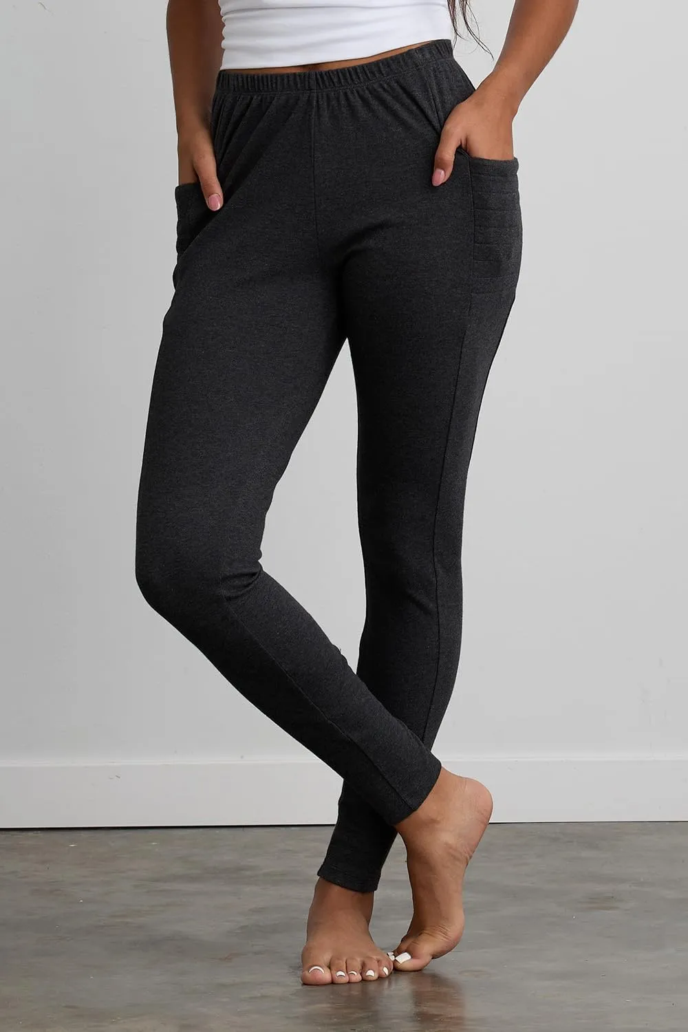 Women's 100% Organic Pima Cotton Leggings Pants with Pocket - 30" Inseam