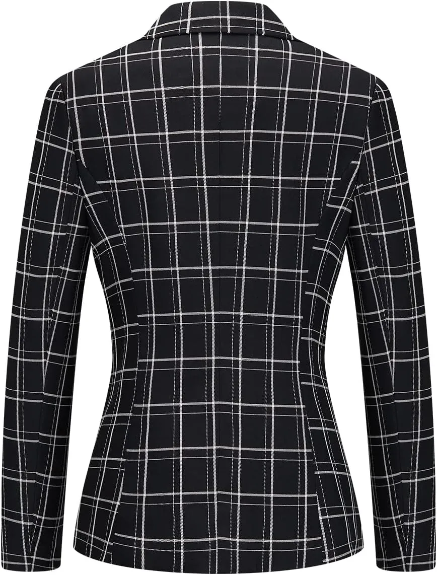 Womens 2 Piece Plaid Suits Set Business Office One Button Blazer Jacket Casual Long Sleeve Pant Suit Set