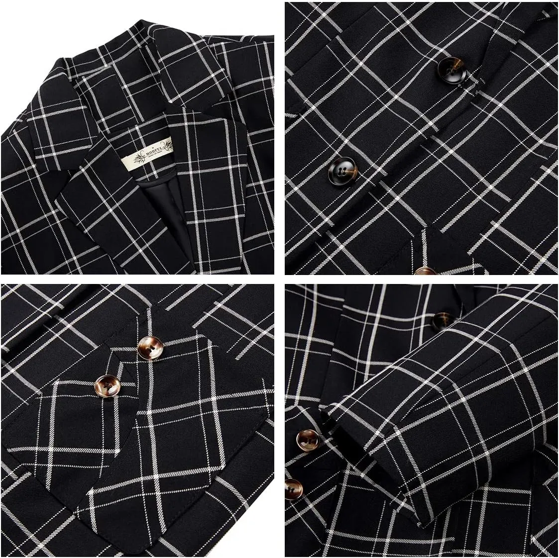Womens 2 Piece Plaid Suits Set Business Office One Button Blazer Jacket Casual Long Sleeve Pant Suit Set