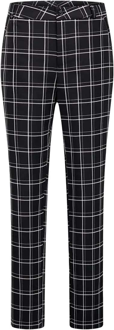 Womens 2 Piece Plaid Suits Set Business Office One Button Blazer Jacket Casual Long Sleeve Pant Suit Set
