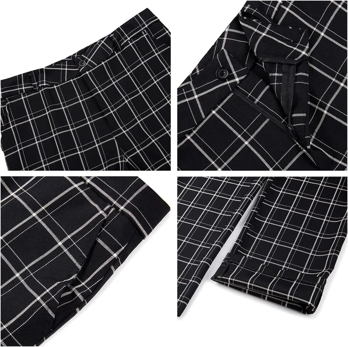 Womens 2 Piece Plaid Suits Set Business Office One Button Blazer Jacket Casual Long Sleeve Pant Suit Set