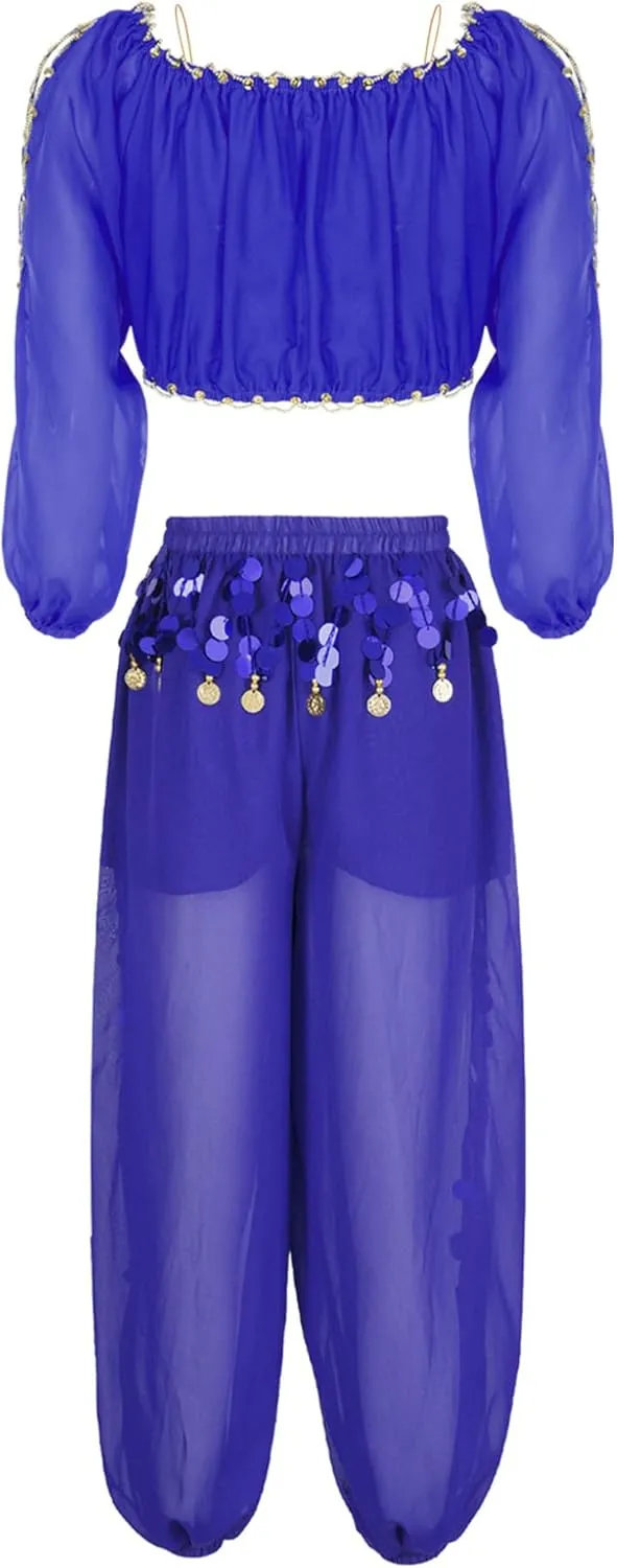 Women's 2Pcs Belly Dancer Costumes Crop Top Harem Pants with Built-in Shorts for Dress Up