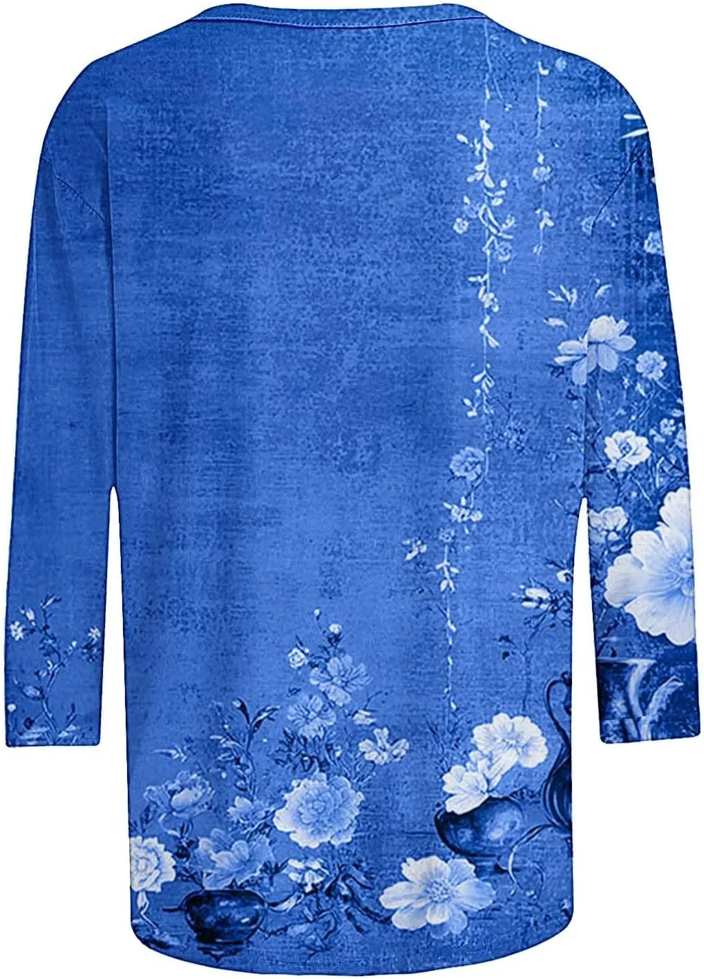 Womens 3/4 Length Sleeve Tops Vintage Elegant Crewneck Floral Printed Summer Tops Lightweight Cozy Loose Fit Blouse