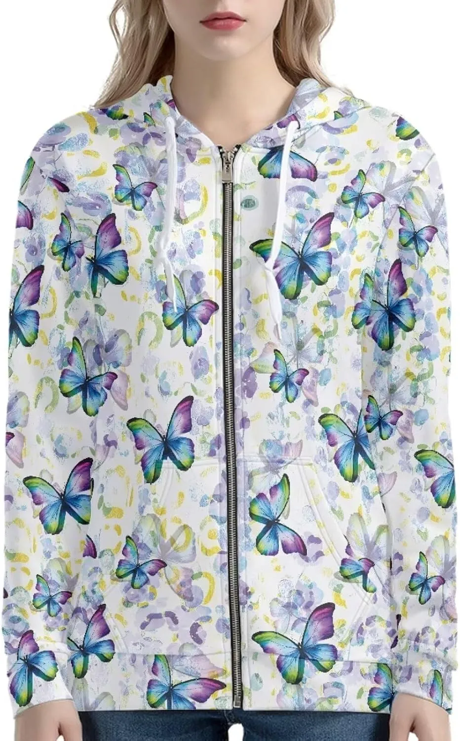 Women's Full Zip Up Hoodie Long Sleeve Oversized Sweatshirts Casual Lightweight Fleece Jackets with Pockets