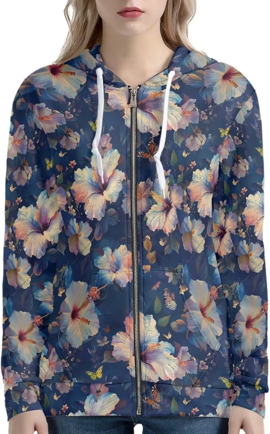 Women's Full Zip Up Hoodie Long Sleeve Oversized Sweatshirts Casual Lightweight Fleece Jackets with Pockets